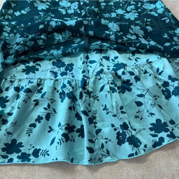 Esprit 2 Tone Green Floral Midi Sheer Flare Skirt - Picture 5 of 9